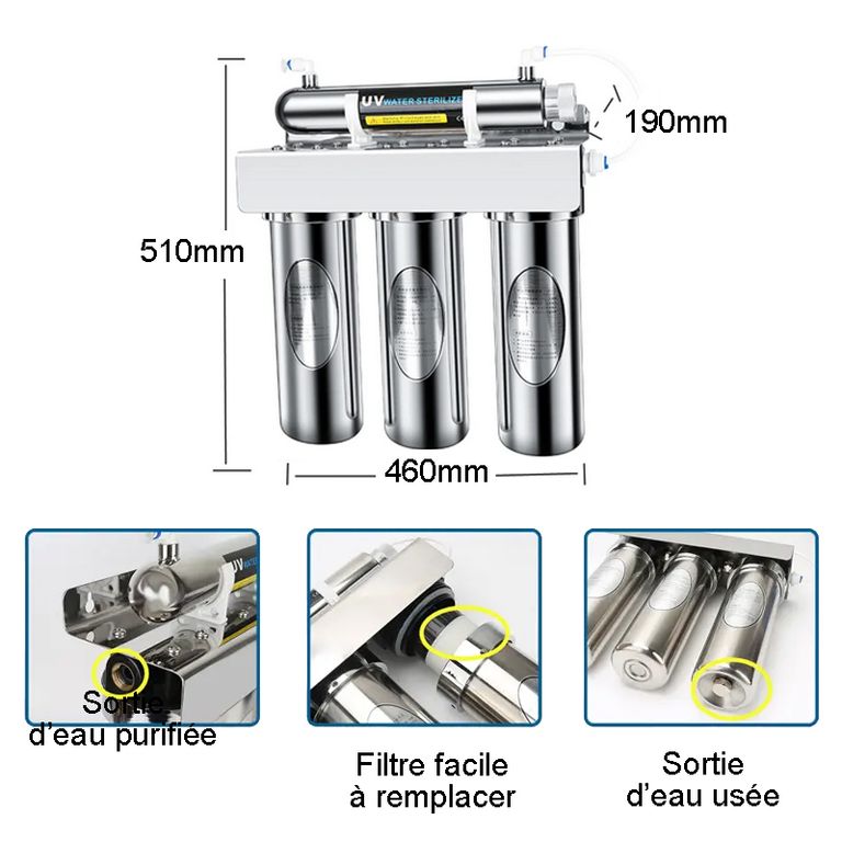 FU-H401-UV Filtration de l'eau du robinet - Modèle à mettre sous l'évier - France UV-C